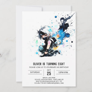 Whimsical Cute Ninja Boy Digital Birthday Invitation