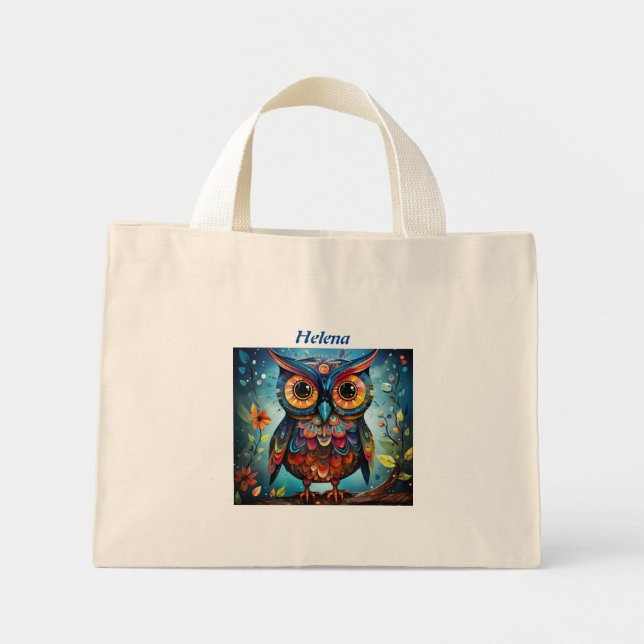 Whimsical Cute Owl Personalised  Mini Tote Bag (Front)