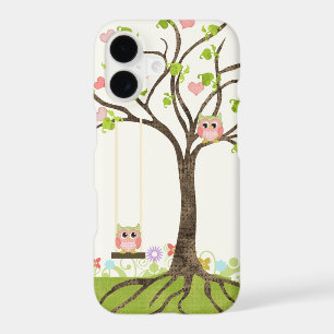 Whimsical Cute Owls Tree of Life Heart Leaf Swirls