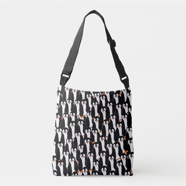 Whimsical Cute Piles of Penguins Crossbody Bag (Front)