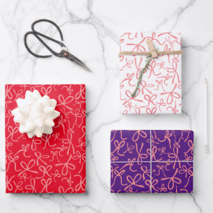 Whimsical Cute Pink Bows Pattern Girly Gift Wrapping Paper Sheet