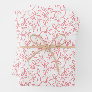 Whimsical Cute Pink Bows Pattern Girly Gift Wrapping Paper Sheet