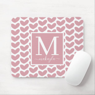 Whimsical Cute Pink Heart Pattern Monogram Mouse Mat