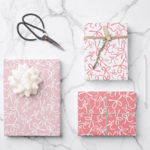 Whimsical Cute Pink White Bows Pattern Girly Gift Wrapping Paper Sheet