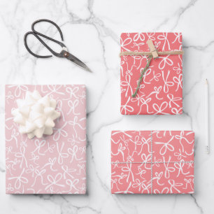 Whimsical Cute Pink White Bows Pattern Girly Gift Wrapping Paper Sheet