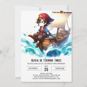 Whimsical Cute Pirate Birthday Invitation