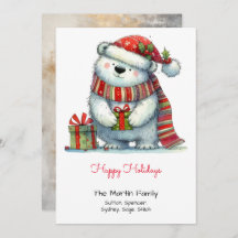 Whimsical Cute Polar Bear in a Santa Hat Happy