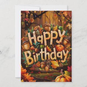 Whimsical Cute Pumpkin Autumn Fall Happy Birthday Card