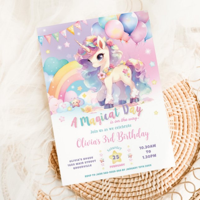 Whimsical Cute Rainbow Unicorn Magical Birthday Invitation (Creator Uploaded)