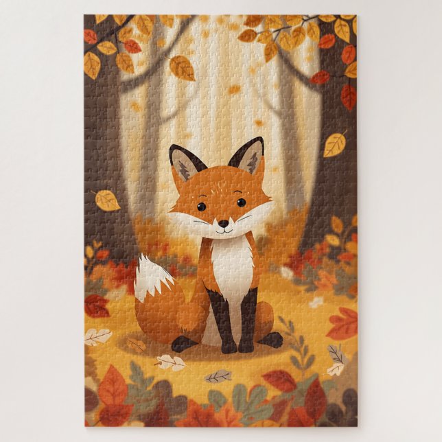 Whimsical Cute Red Fox in Autumn Forest Woodland Jigsaw Puzzle (Vertical)