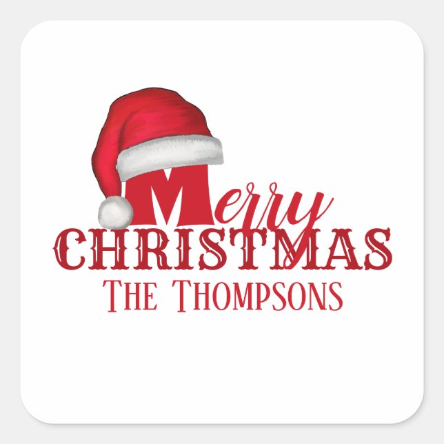 Whimsical Cute Red Santa Claus Holiday Christmas Square Sticker (Front)
