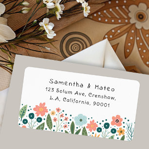 Whimsical Cute Retro Flowers Return Address Label