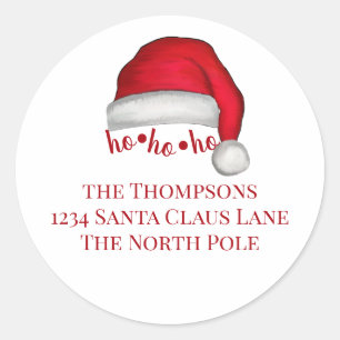 Whimsical Cute Santa Christmas Return address Classic Round Sticker