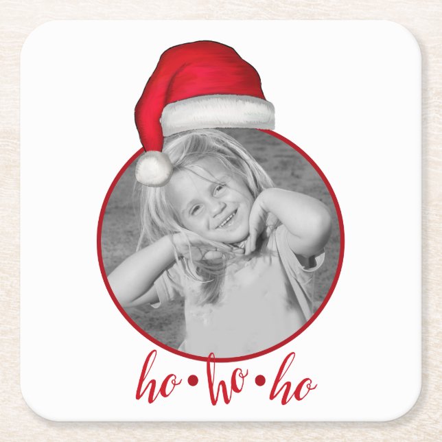 Whimsical Cute Santa Holiday Photo Christmas Square Paper Coaster (Front)