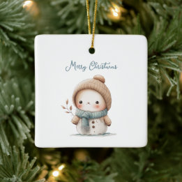 Whimsical Cute Snowman Quote Merry Christmas Ceramic Ornament