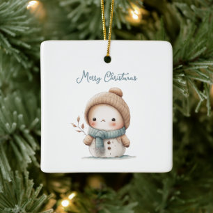 Whimsical Cute Snowman Quote Merry Christmas Ceramic Ornament