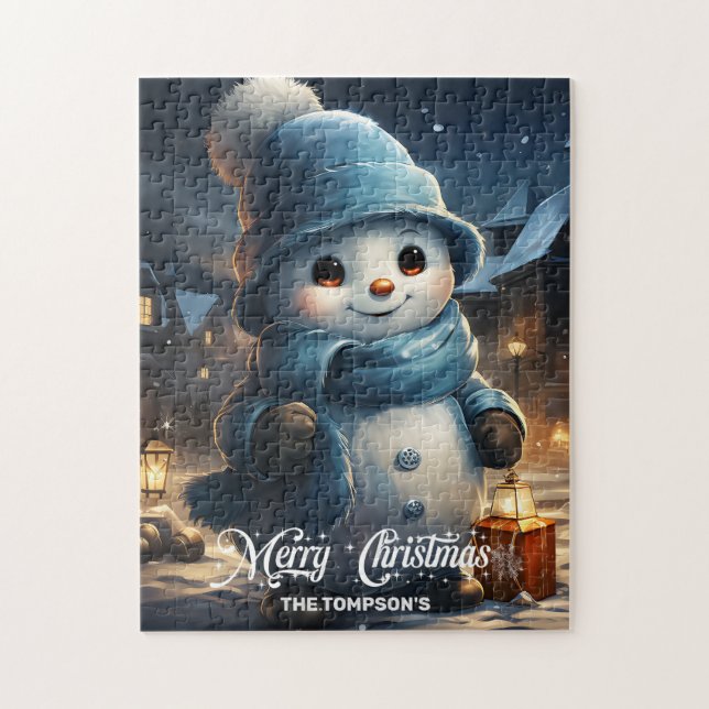 Whimsical cute snowman with Christmas lantern Jigsaw Puzzle (Vertical)