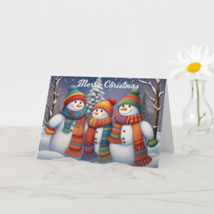 Whimsical Cute Snowmen Family Card