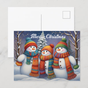 Whimsical Cute Snowmen Family  Postcard