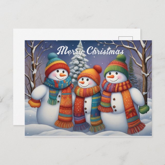 Whimsical Cute Snowmen Family  Postcard (Front/Back)