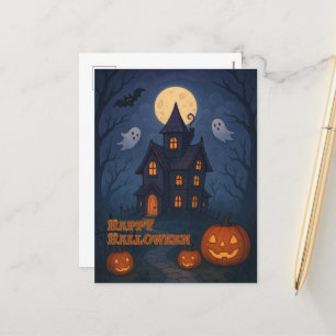 Whimsical Cute Spooky Haunted House   Halloween -  Holiday Postcard