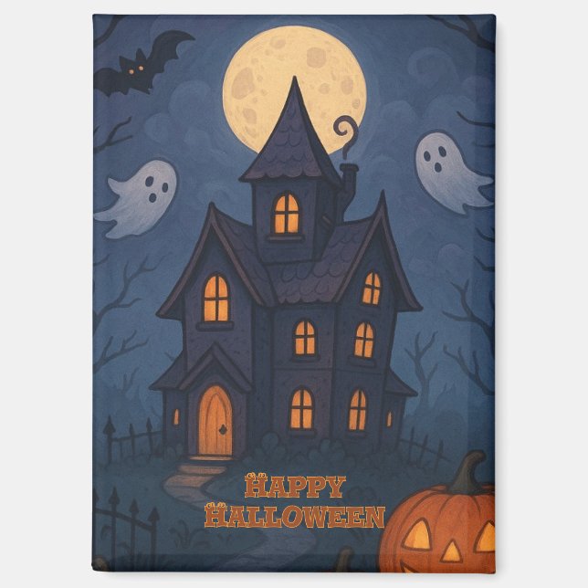 Whimsical Cute Spooky Haunted House | Halloween -  Magnet (Front)
