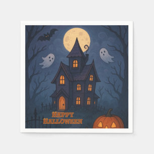 Whimsical Cute Spooky Haunted House   Halloween -  Napkin