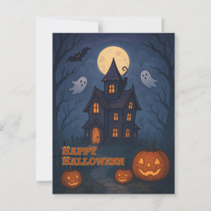 Whimsical Cute Spooky Haunted House   Halloween -  Postcard