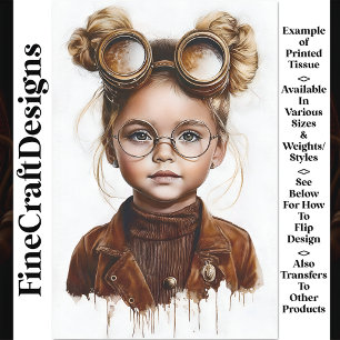 Whimsical Cute Steampunk Young Girl W8 Decoupage Tissue Paper