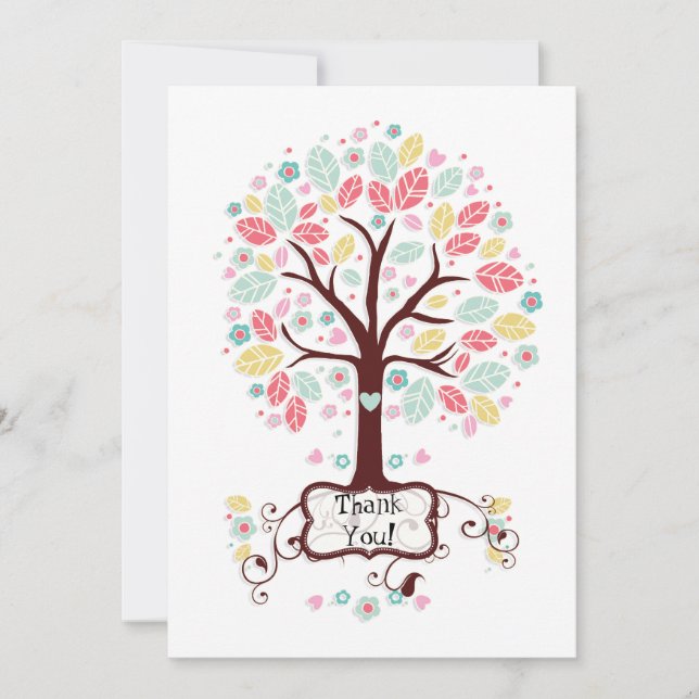 Whimsical Cute Swirl Heart Flower Tree Baby Shower Thank You Card (Front)