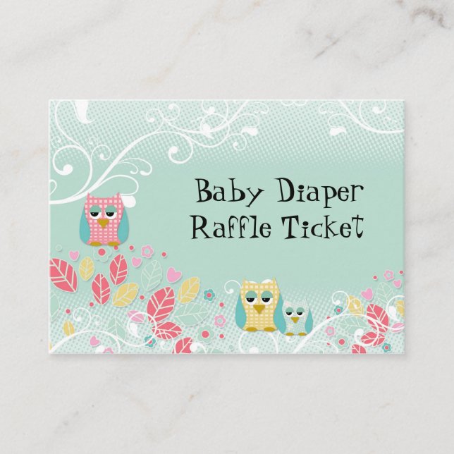Whimsical Cute Swirl Owl Baby Diaper Raffle Ticket Enclosure Card (Front)