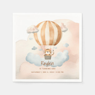 Whimsical Cute Tiger Hot Air balloon 1st Birthday  Napkin