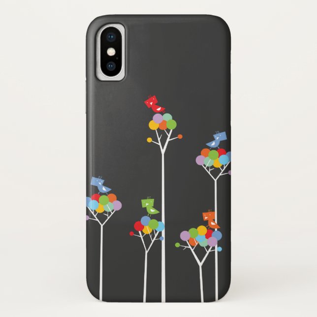 Whimsical Cute Tweet Birds Colourful Fun Tree Dots Case-Mate iPhone Case (Back)