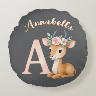 Whimsical Cute Watercolor Letter A Animal Nursery  Round Cushion