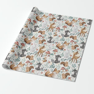 Whimsical Cute Watercolor Woodland Animal Friends Wrapping Paper