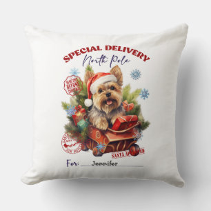 Whimsical Cute Yorkie Christmas Throw Pillow