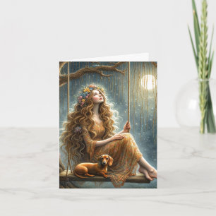 Whimsical Dachshund and Girl Downloadable Card