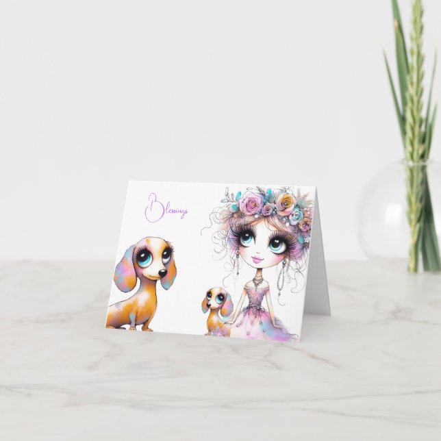 Whimsical Dachshund Blessings Card (Front)
