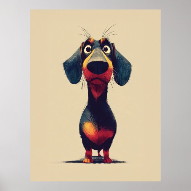  Whimsical Dachshund Character Illustration Poster (Front)