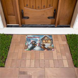Whimsical Dachshund Christmas Doormat