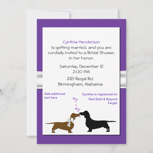 Whimsical Dachshunds Bridal Shower Invitation (Front)