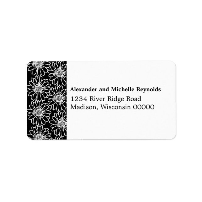 Whimsical Daisies Address Labels, Black Label (Front)