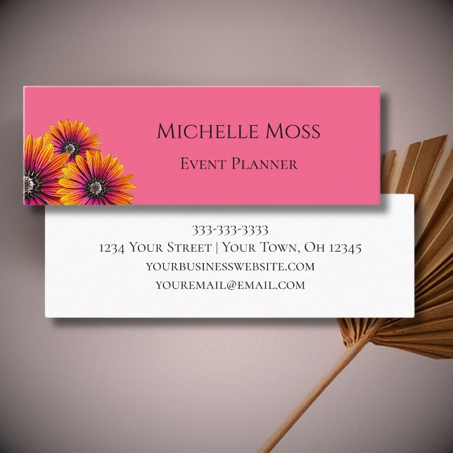 Whimsical Daisies Boho Pink Event Planner Mini Business Card (Creator Uploaded)