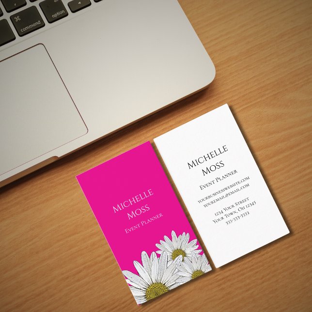 Whimsical Daisies Botanical Boho Bold Pink Business Card (Creator Uploaded)