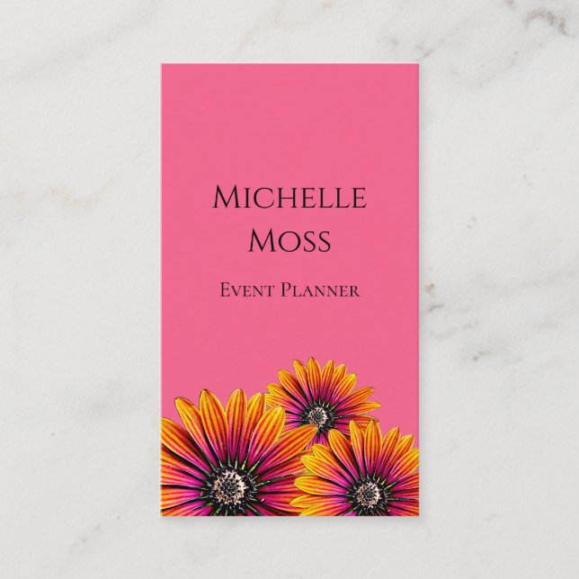 Whimsical Daisies Botanical Pink Colourful   Business Card (Front)