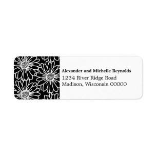 Whimsical Daisies Return Address Labels, Black