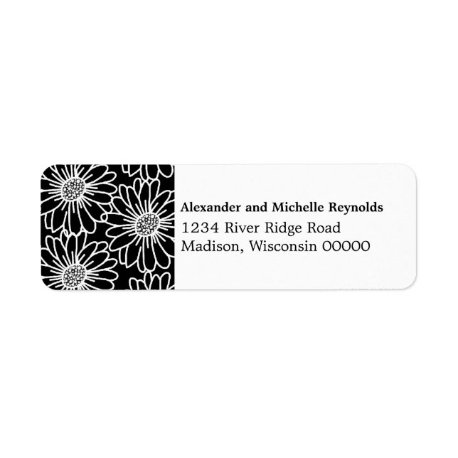 Whimsical Daisies Return Address Labels, Black (Front)