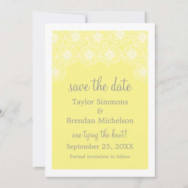 Whimsical Daisies Save the Date Invite, Yellow (Front)