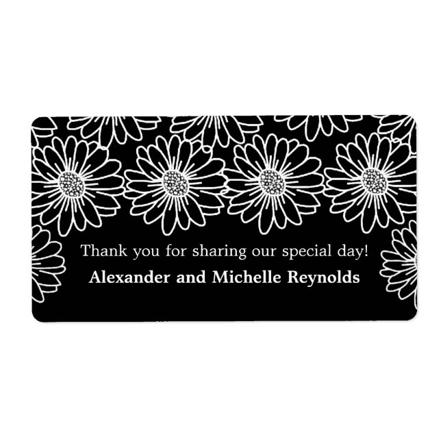 Whimsical Daisies Wedding Labels, Black (Front)