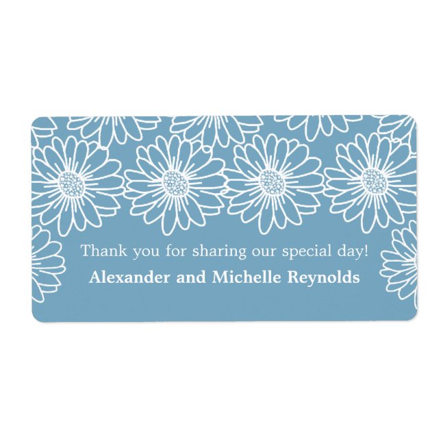 Whimsical Daisies Wedding Labels, Blue (Front)